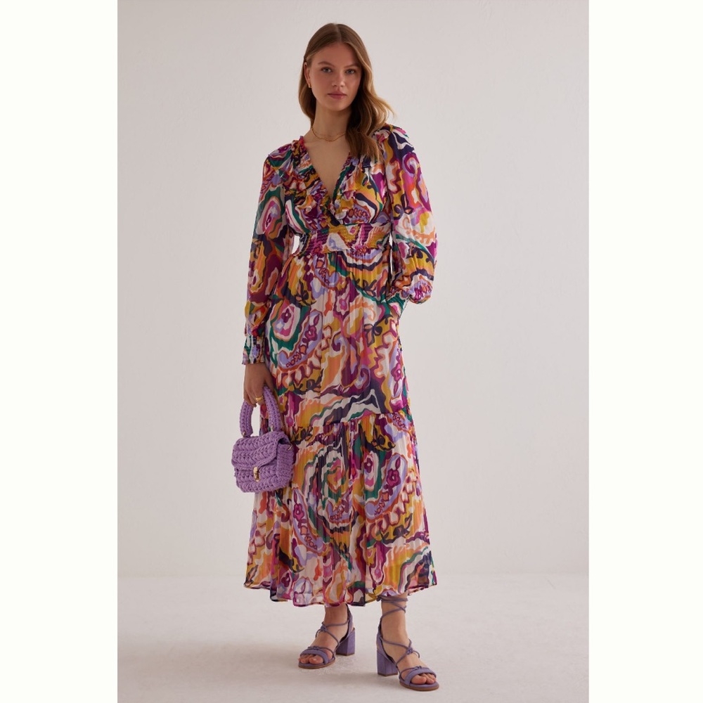 Anthropologie Purple and Orange Abstract Maxi Dress